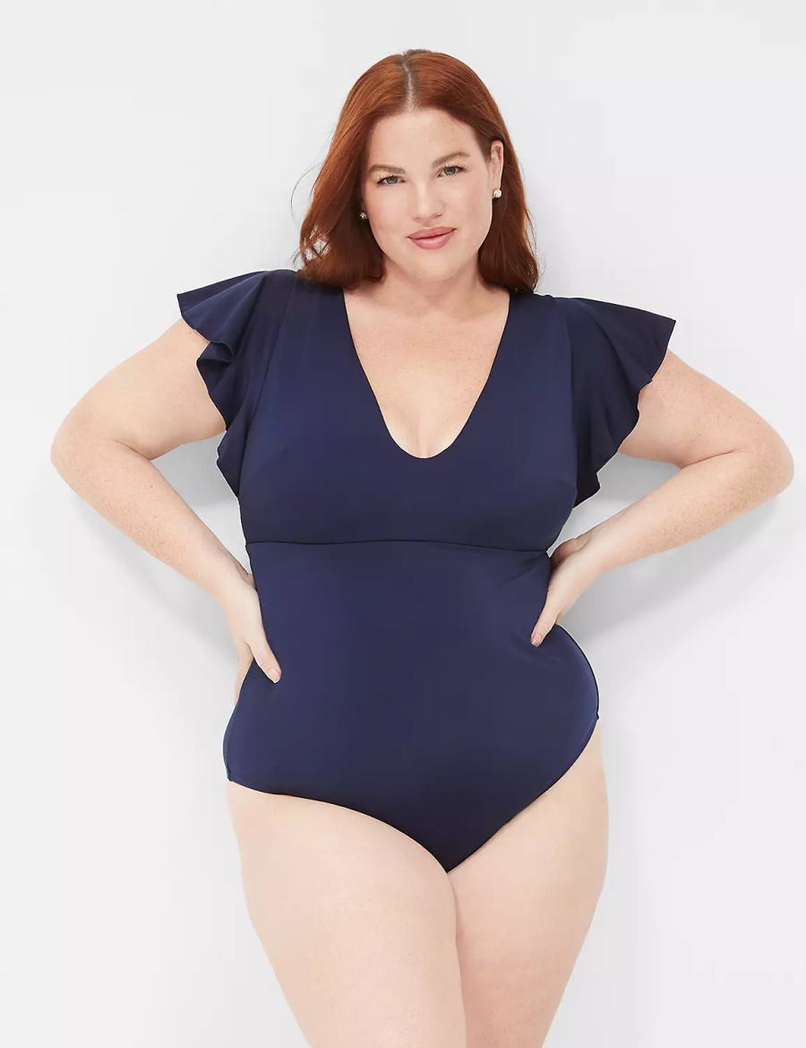 Dámské Plavky Lane Bryant No-Wire Flutter-Sleeve One-Piece Blankyt | ZVY9773DN