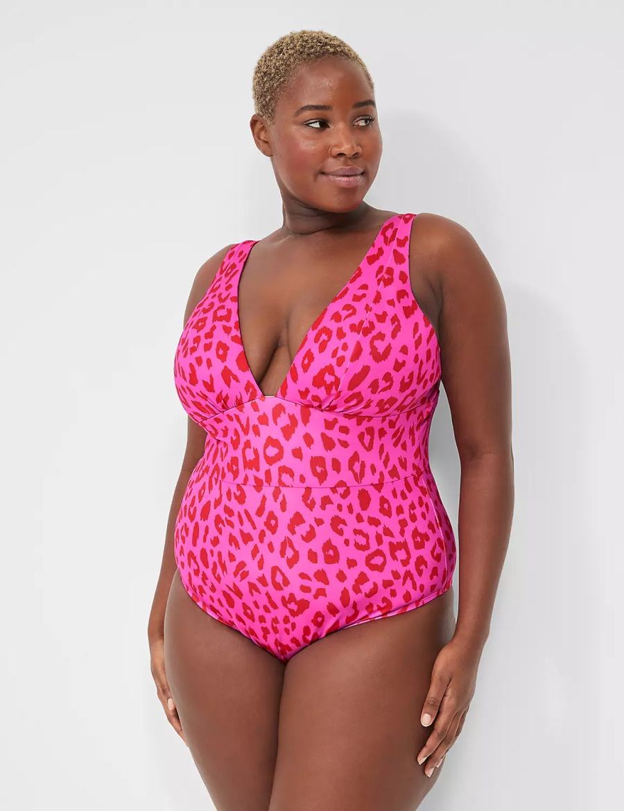 Dámské Plavky Lane Bryant No-Wire Plunge One-Piece Růžové | GWD2854SJ