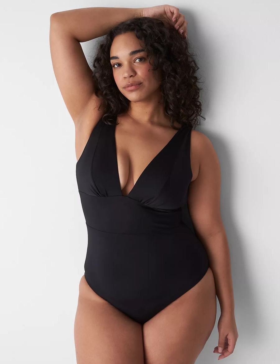 Dámské Plavky Lane Bryant No-Wire Plunge One-Piece Černé | GGA7388ZB