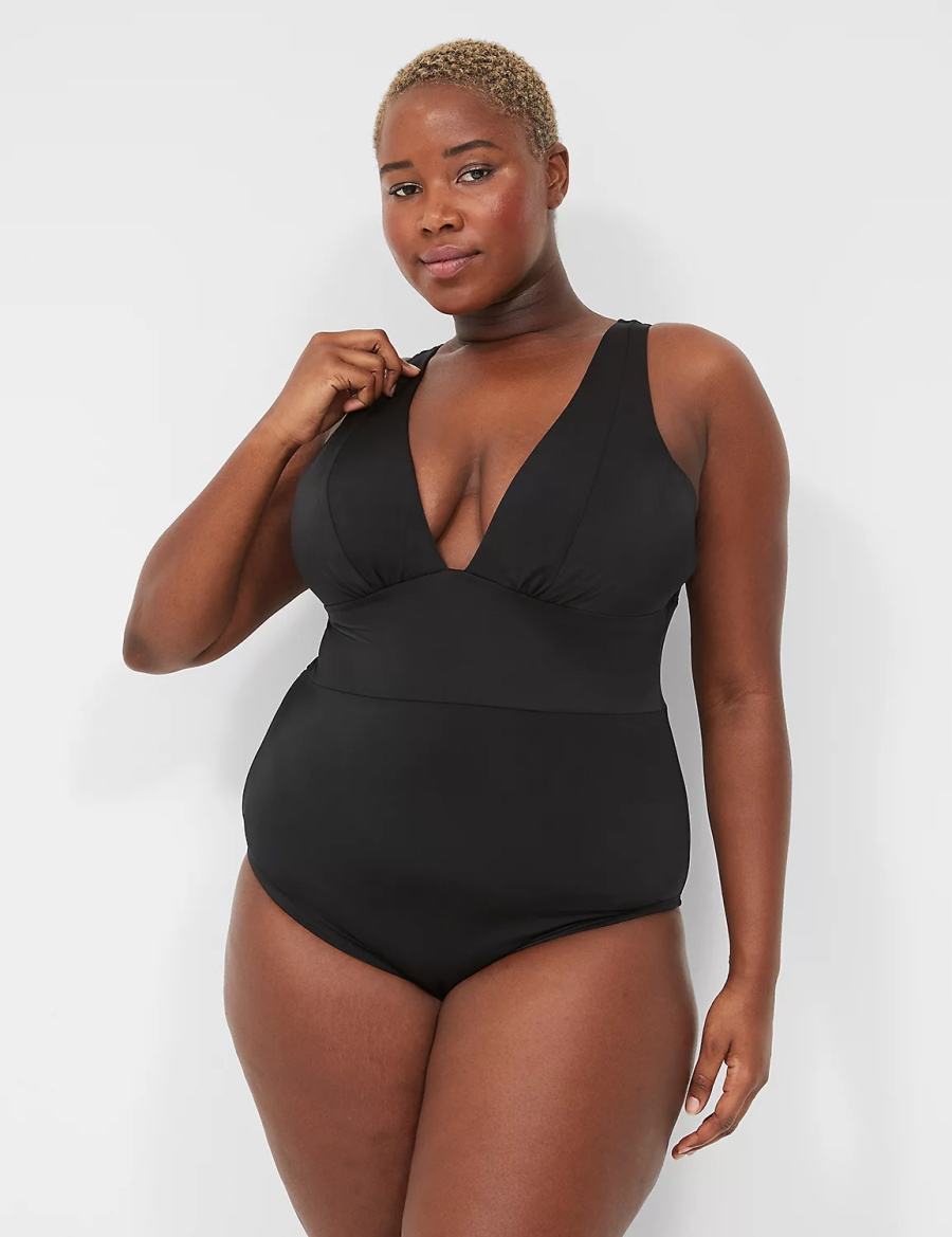 Dámské Plavky Lane Bryant No-Wire Plunge One-Piece Černé | GGA7388ZB