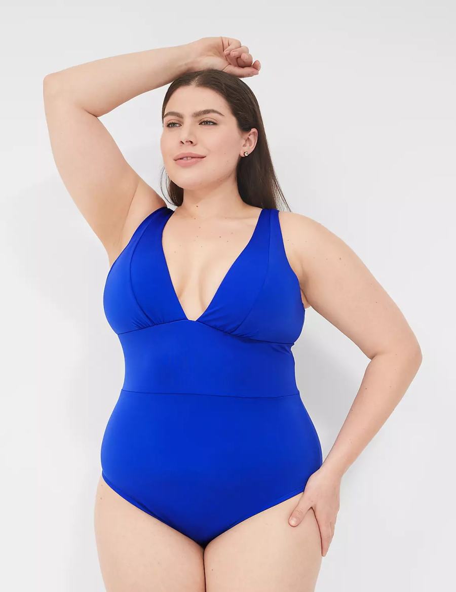 Dámské Plavky Lane Bryant No-Wire Plunge One-Piece Blankyt | XND8111WL