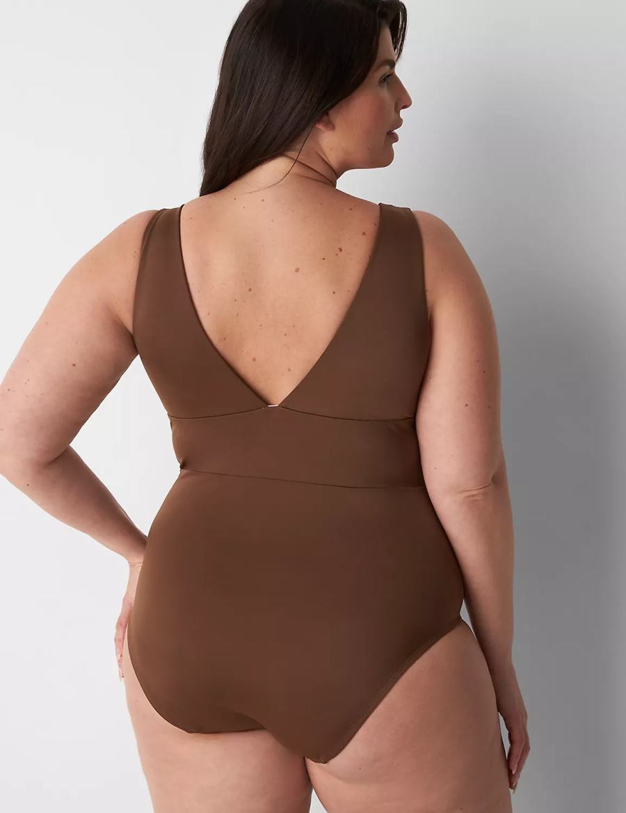 Dámské Plavky Lane Bryant No-Wire Plunge One-Piece Tmavě Hnědé | XET4899FK