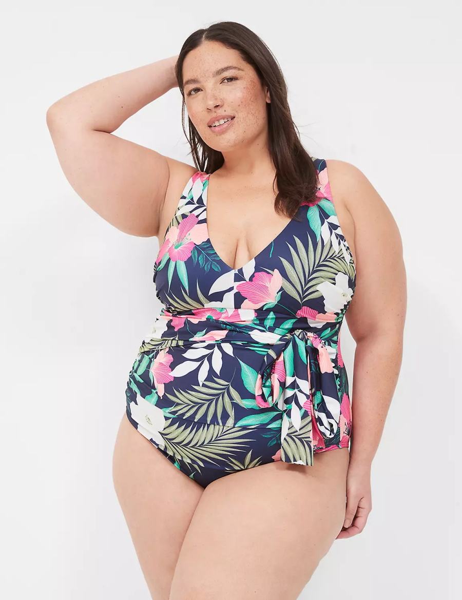 Dámské Plavky Lane Bryant No-Wire Wrap One-Piece Tmavě Blankyt | ULO2534VS