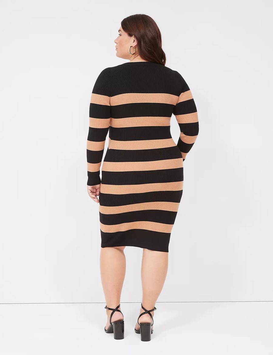 Dámské Pletené Šaty Lane Bryant Crew-Neck Stripe Sweater Černé | CBC6747UK