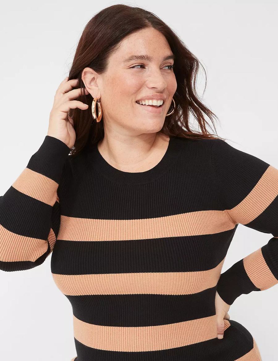 Dámské Pletené Šaty Lane Bryant Crew-Neck Stripe Sweater Černé | CBC6747UK