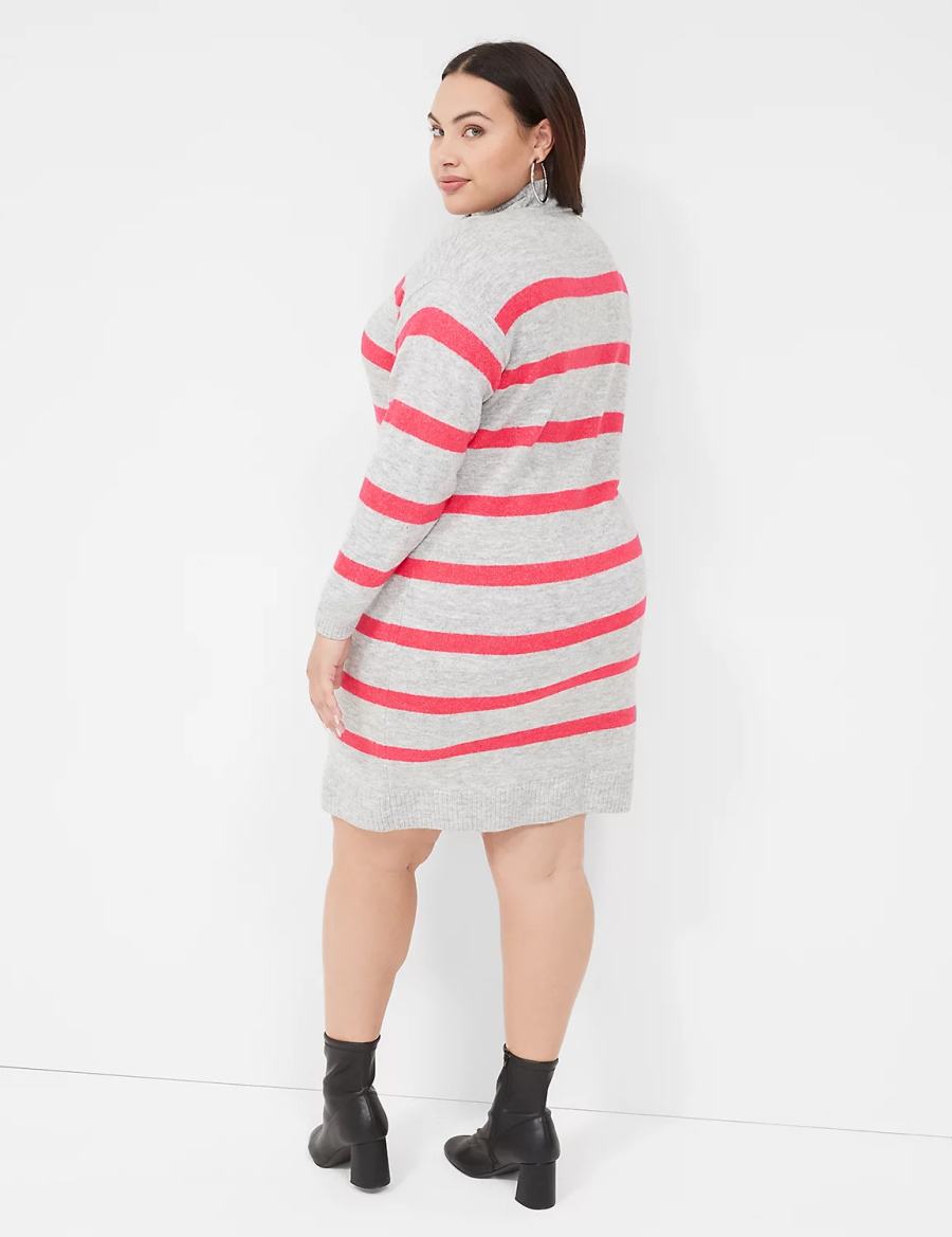 Dámské Pletené Šaty Lane Bryant Mock-Neck Striped Sweater Šedé | XUU2429LH