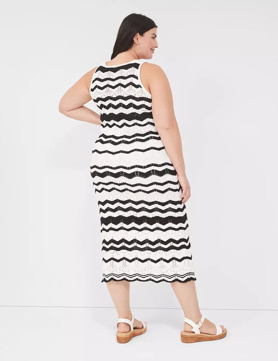 Dámské Pletené Šaty Lane Bryant Sleeveless Chevron Stripe Sweater Černé Bílé Proužek | GRY2125HB