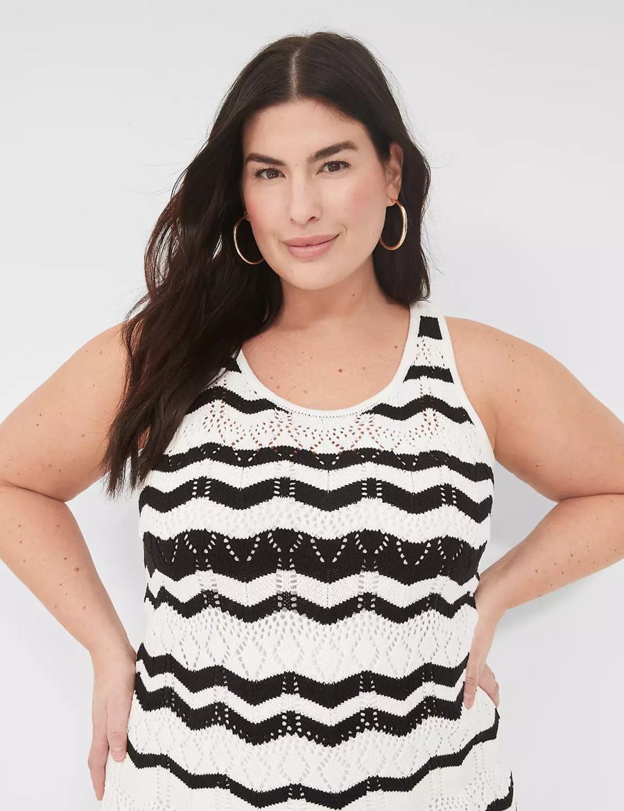 Dámské Pletené Šaty Lane Bryant Sleeveless Chevron Stripe Sweater Černé Bílé Proužek | GRY2125HB