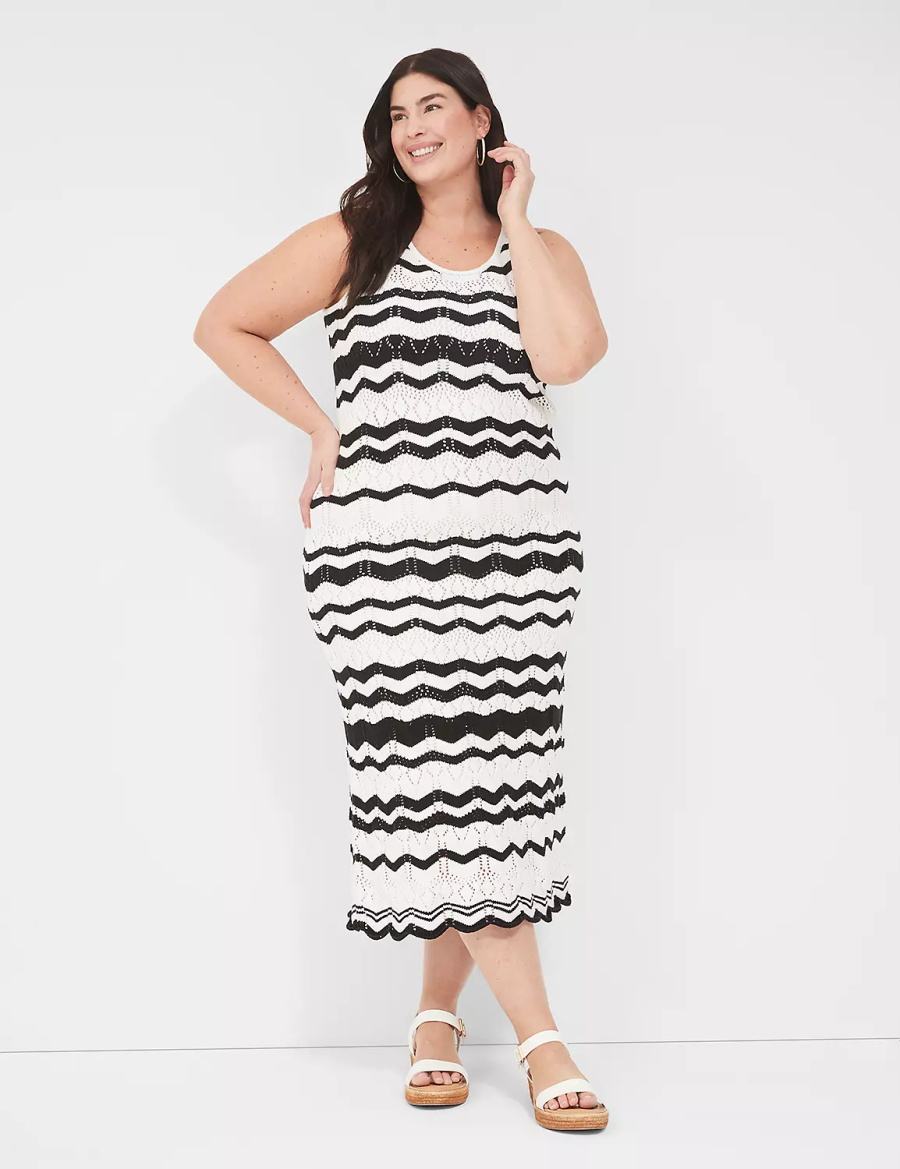 Dámské Pletené Šaty Lane Bryant Sleeveless Chevron Stripe Sweater Černé Bílé Proužek | GRY2125HB