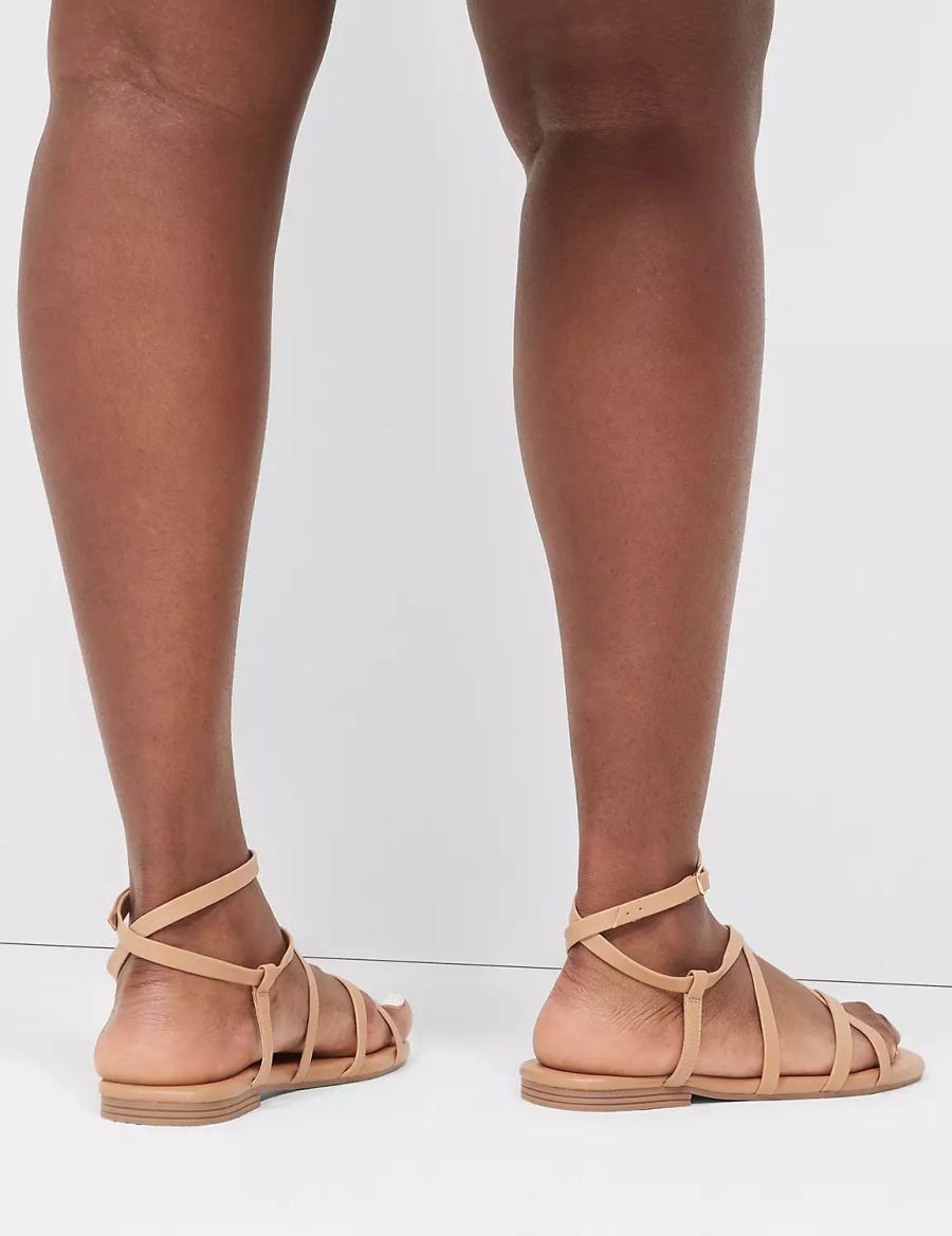 Dámské Ploché Sandály Lane Bryant Dream Cloud Ankle-Strap Faux-Leather Gladiator Hnědé | OWS1861OZ