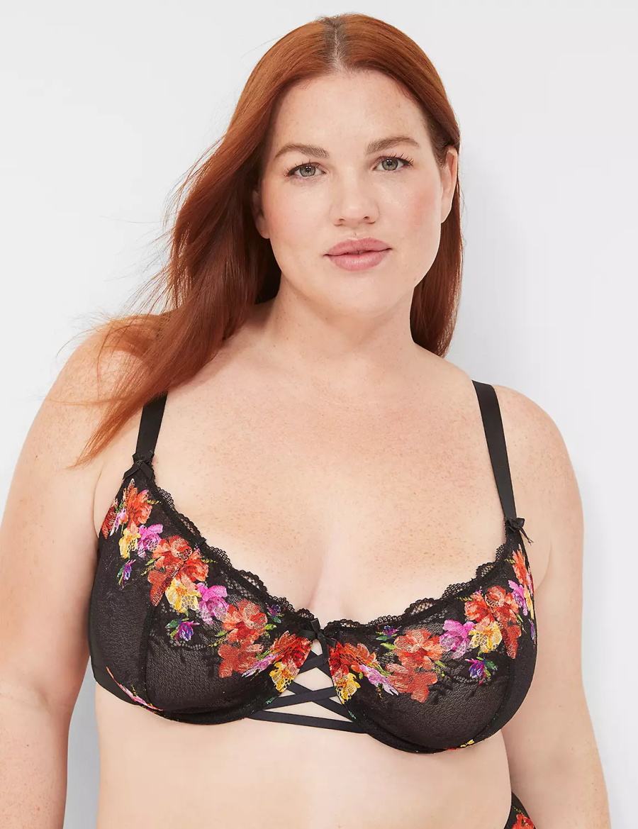 Dámské Podprsenka Balkonetová Lane Bryant Digital Print Lace Unlined Černé | FBO257NQ