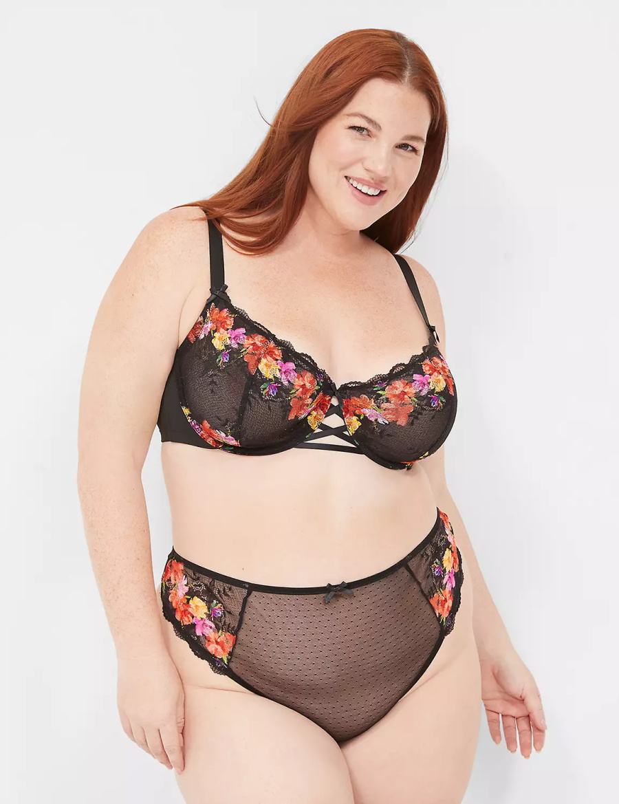 Dámské Podprsenka Balkonetová Lane Bryant Digital Print Lace Unlined Černé | FBO257NQ