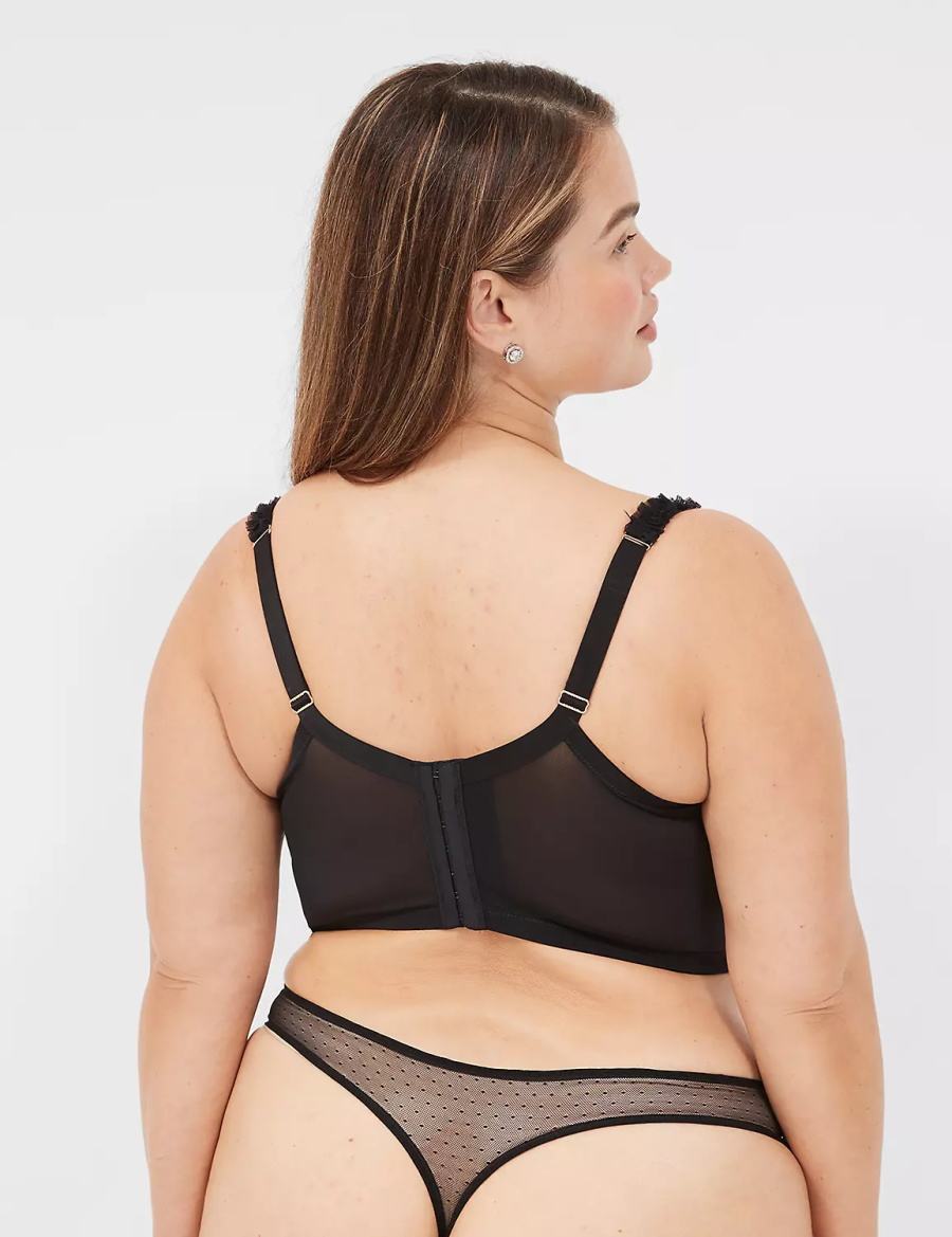 Dámské Podprsenka Balkonetová Lane Bryant Embroidered Ruffle-Trim Longline Boost Černé | LSB1580VQ