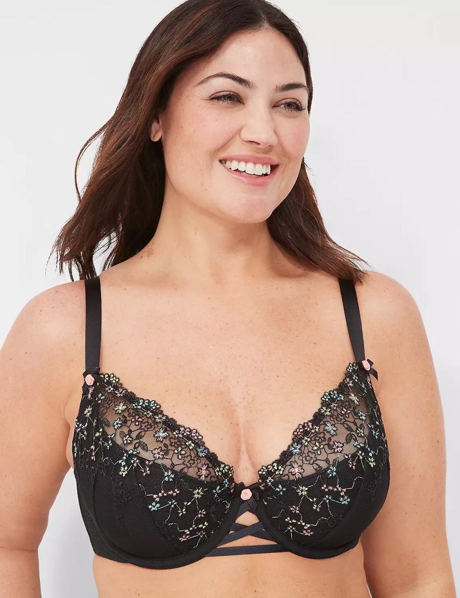 Dámské Podprsenka Balkonetová Lane Bryant Embroidered French Černé | HEL5231FO