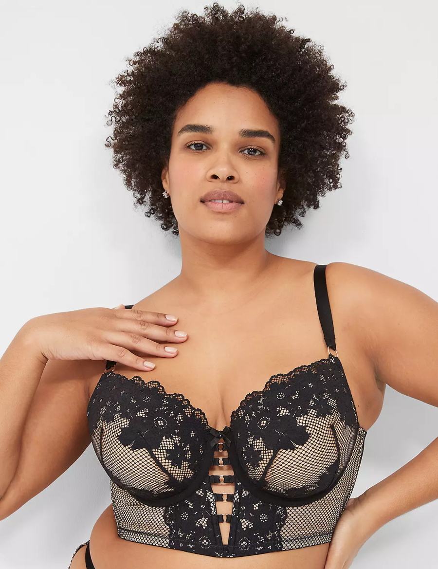 Dámské Podprsenka Balkonetová Lane Bryant Fishnet Longline Boost Černé | IQM7921KG