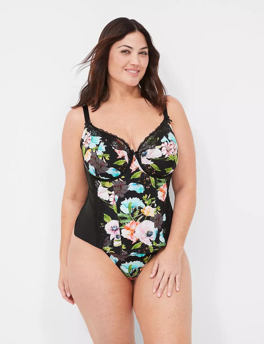 Dámské Podprsenka Balkonetová Lane Bryant Lightly Lined Lace-Trim Corset Černé | UJE4358UM