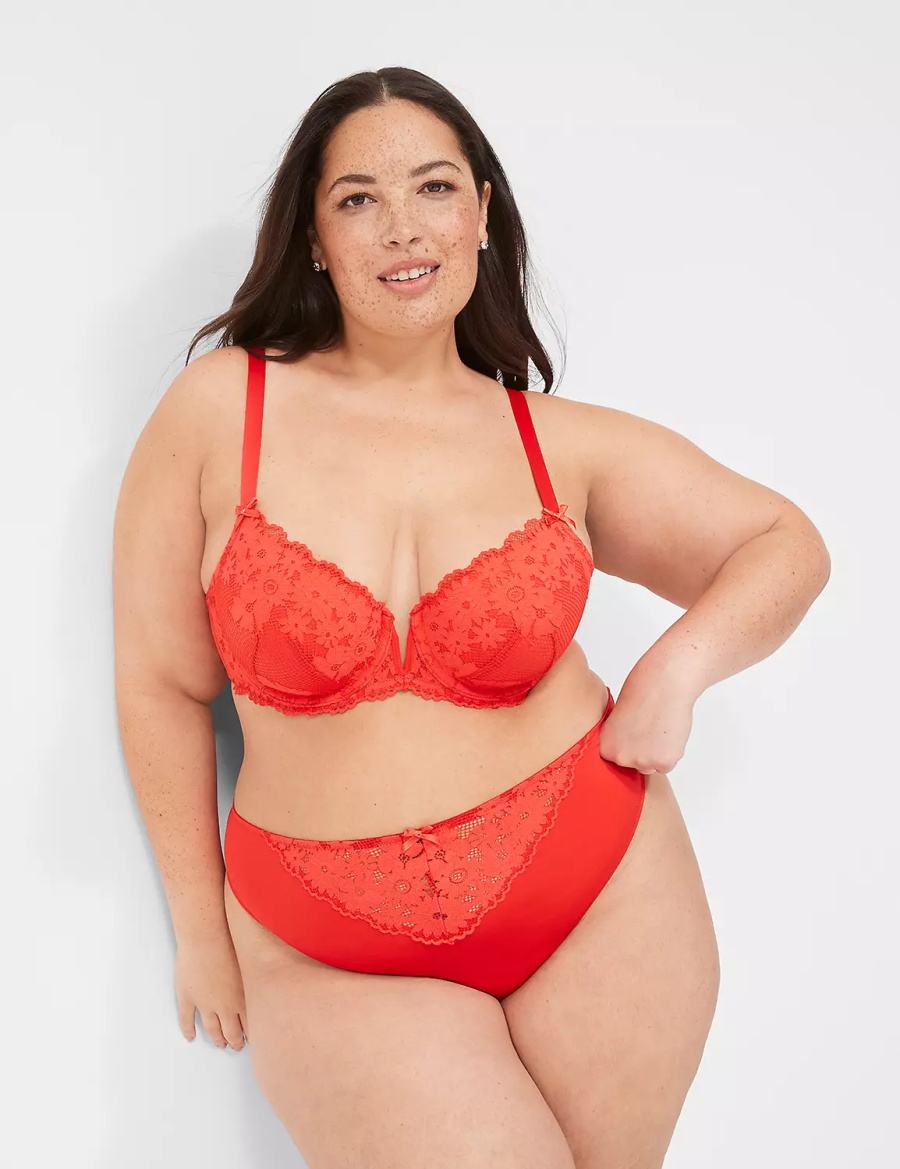 Dámské Podprsenka Balkonetová Lane Bryant V-Wire Lace Tmavě Červené | VJN2658BP