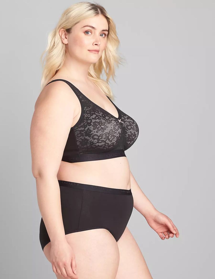 Dámské Podprsenka Bez Podšívky Lane Bryant Cotton No-Wire with Lace Černé | QZM9638SH