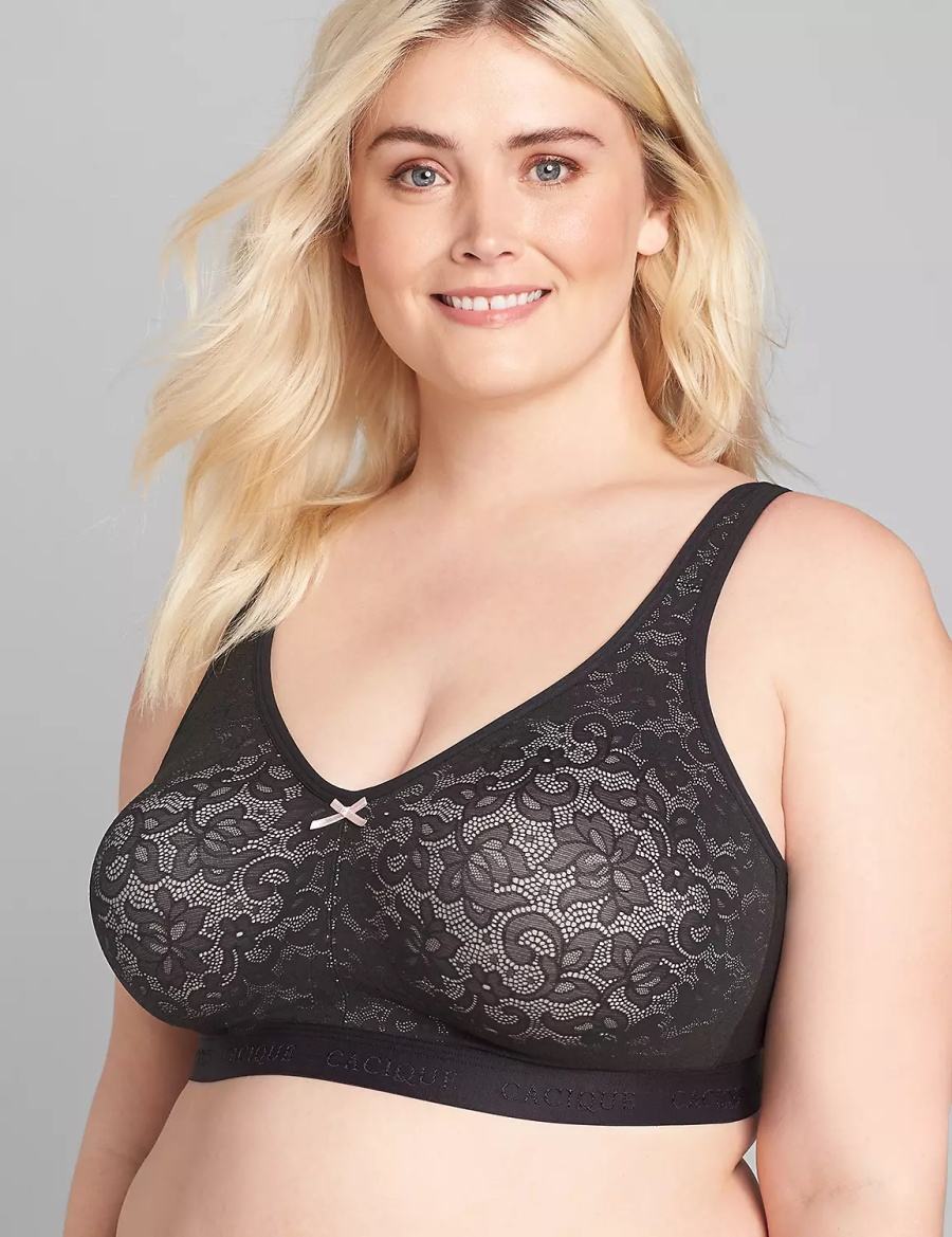 Dámské Podprsenka Bez Podšívky Lane Bryant Cotton No-Wire with Lace Černé | QZM9638SH