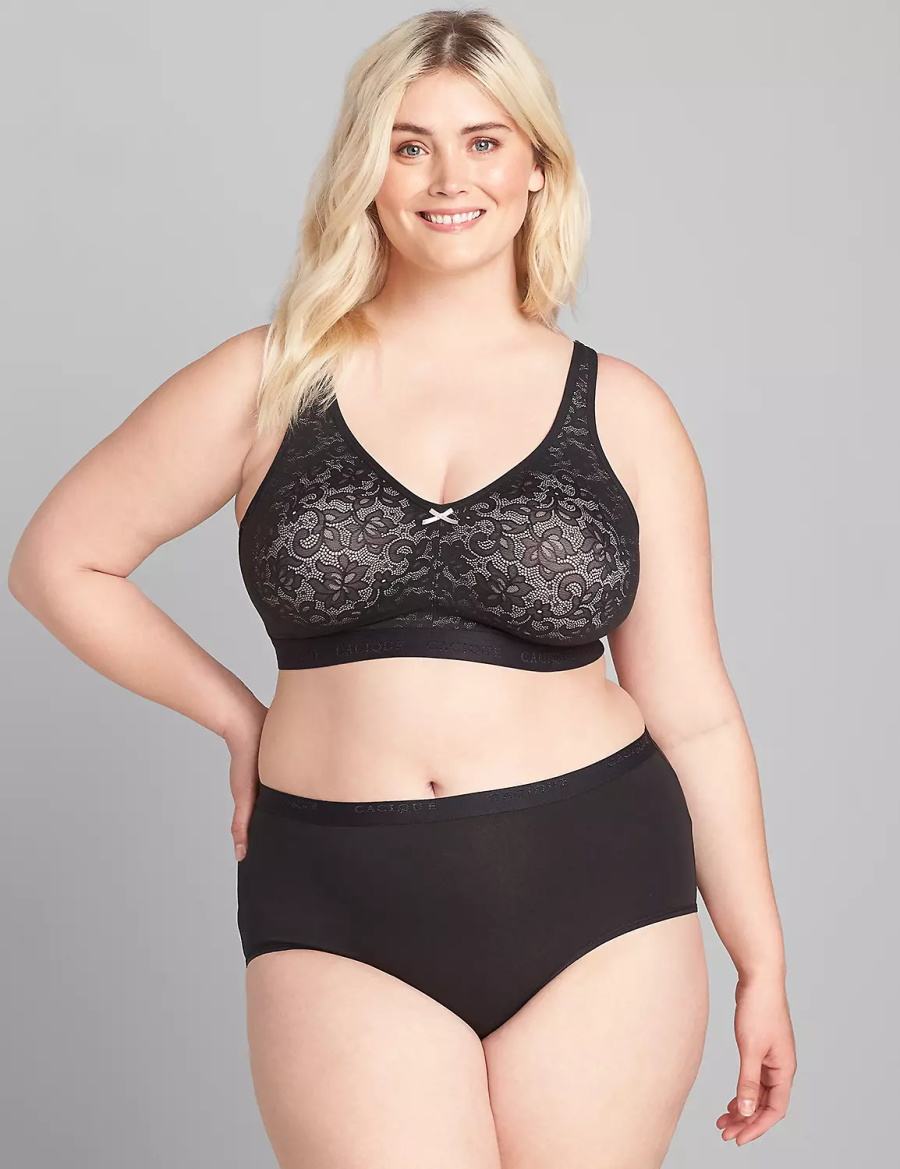 Dámské Podprsenka Bez Podšívky Lane Bryant Cotton No-Wire with Lace Černé | QZM9638SH