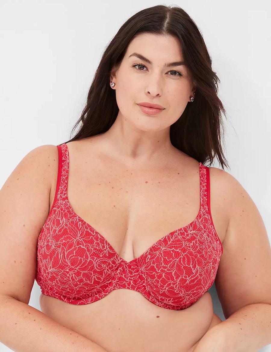 Dámské Podprsenka Bez Podšívky Lane Bryant Demi with Lace Červené | RTB1110OI