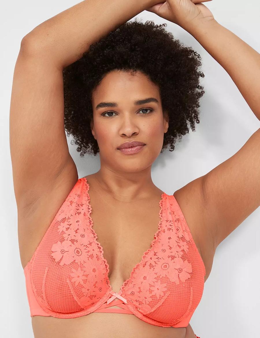 Dámské Podprsenka Bez Podšívky Lane Bryant Fishnet Lace Plunge Růžové | UJM3969MJ