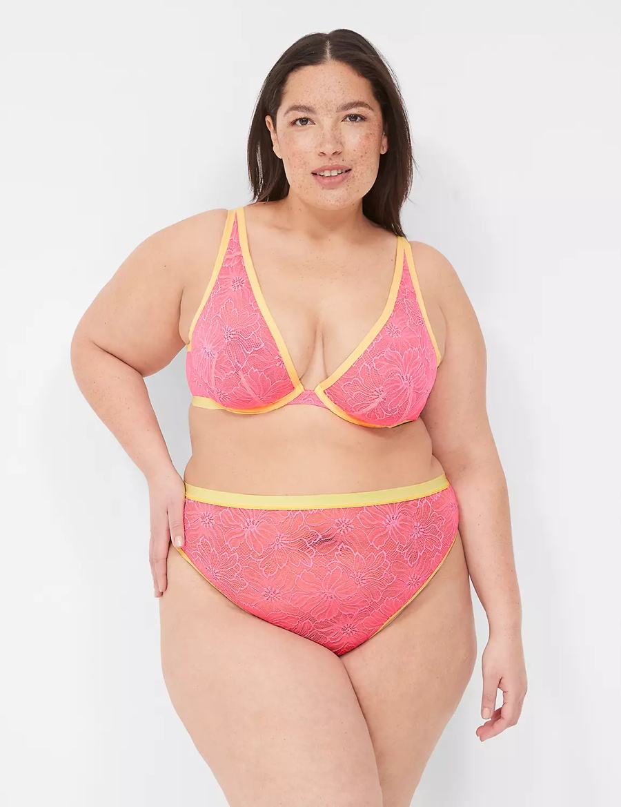 Dámské Podprsenka Bez Podšívky Lane Bryant Flower Lace High Apex Růžové | UPI6186GX