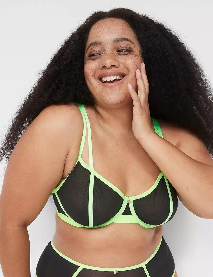 Dámské Podprsenka Bez Podšívky Lane Bryant Mesh Strappy Demi Černé | ZFI6650RK