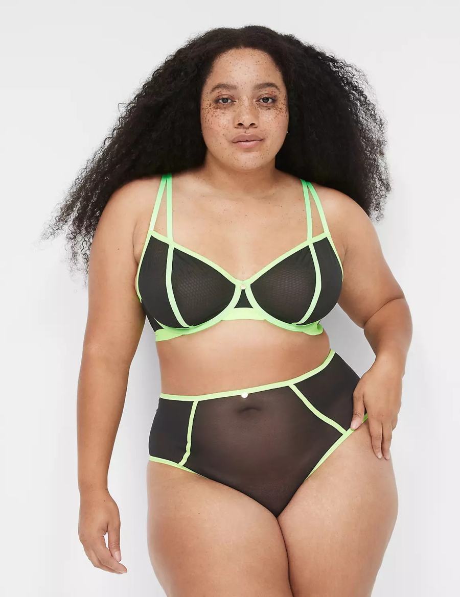 Dámské Podprsenka Bez Podšívky Lane Bryant Mesh Strappy Demi Černé | ZFI6650RK