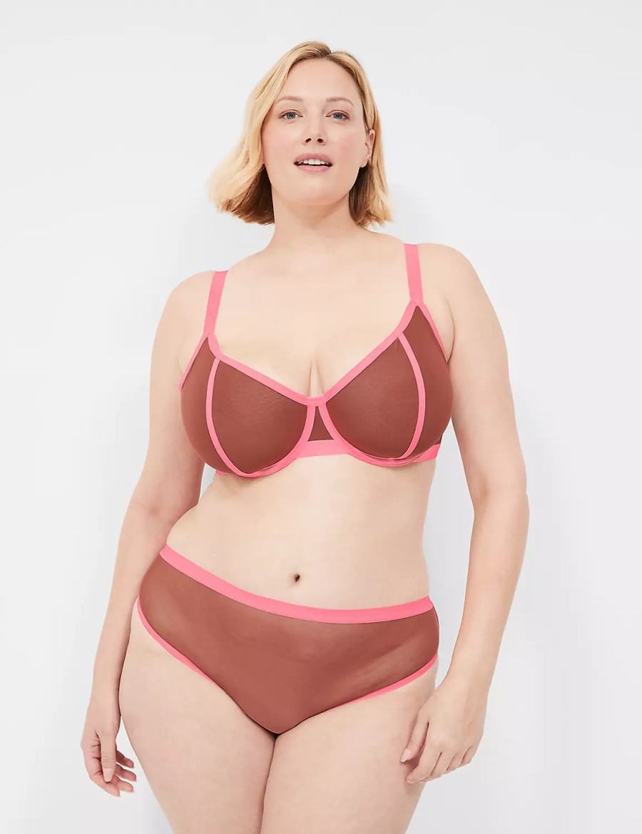 Dámské Podprsenka Bez Podšívky Lane Bryant Mesh Demi Růžové Černé | ICU7727IW