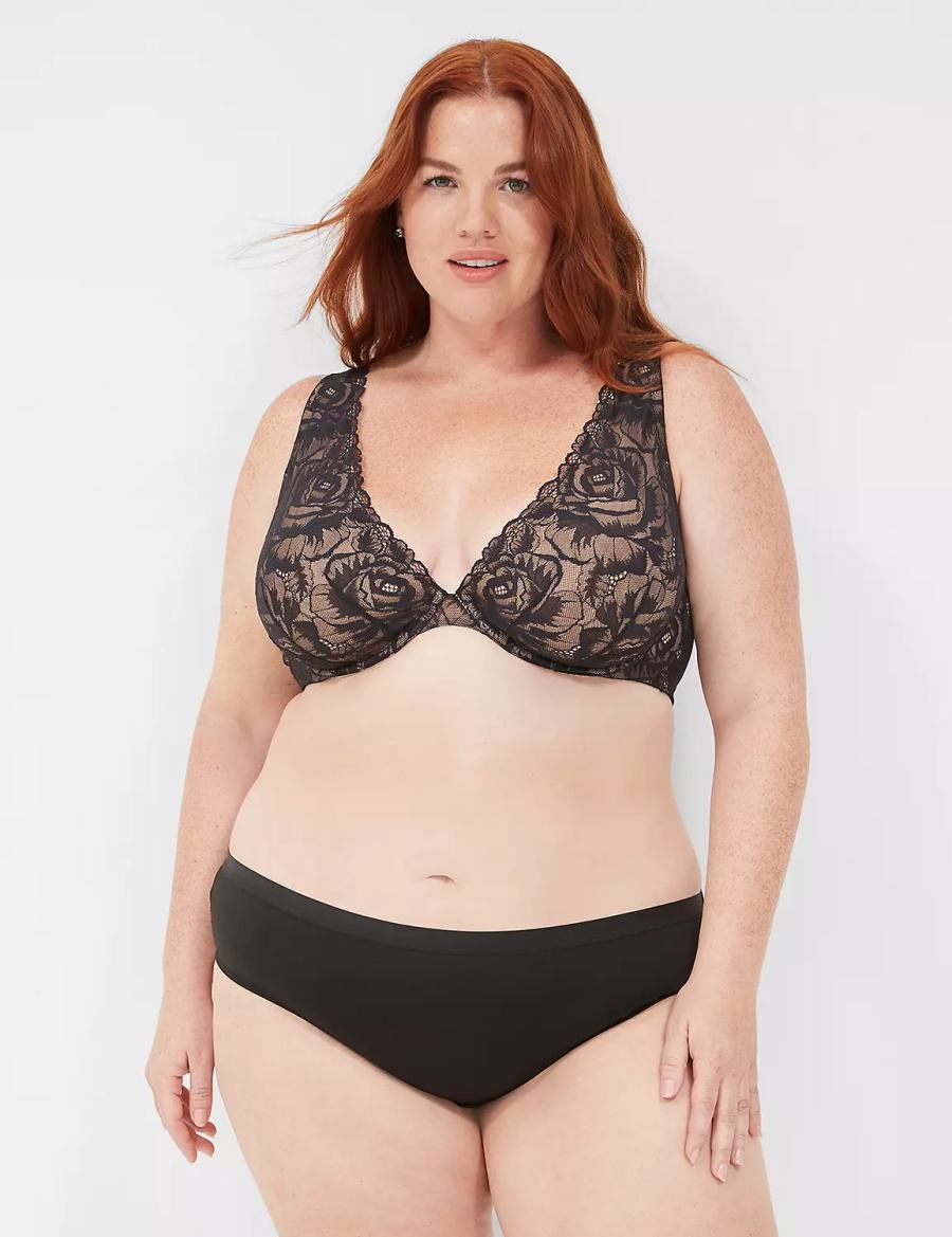 Dámské Podprsenka Bez Podšívky Lane Bryant Plunge with Lace Černé | RVX274KP