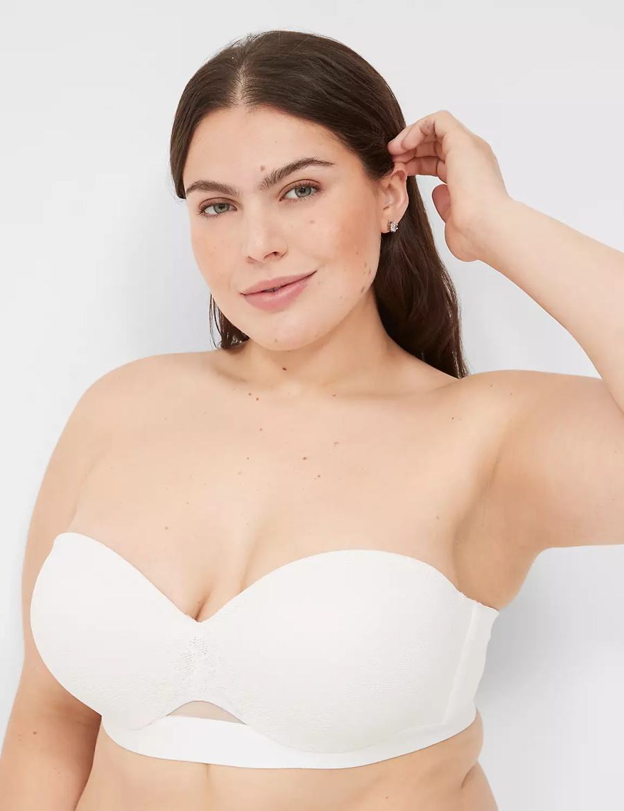 Dámské Podprsenka Bez Ramínek Lane Bryant Comfort Bliss Lightly Lined Multi-Way With Lace Bílé | WVS281QB