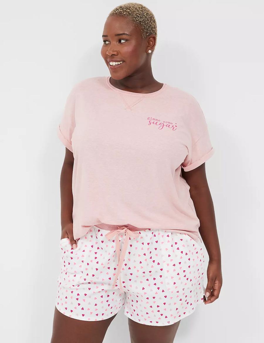 Dámské Pyžama Lane Bryant Comfy Cotton Boyfriend Tee & Thermal Short PJ Set Růžové Bílé | IFF6894RS