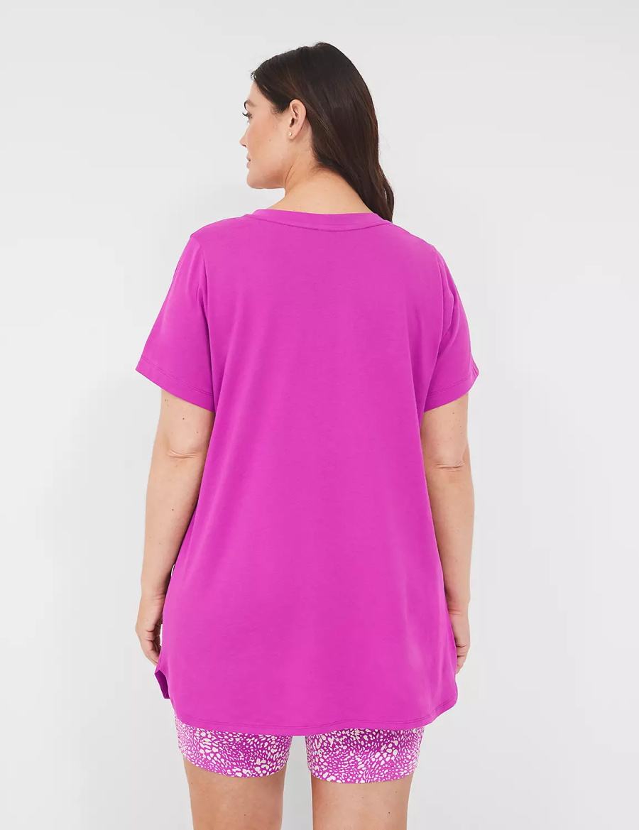 Dámské Pyžama Lane Bryant Comfy Cotton Pocket Tee & Bike Short PJ Set Fialové Vínové | LRT9968OO