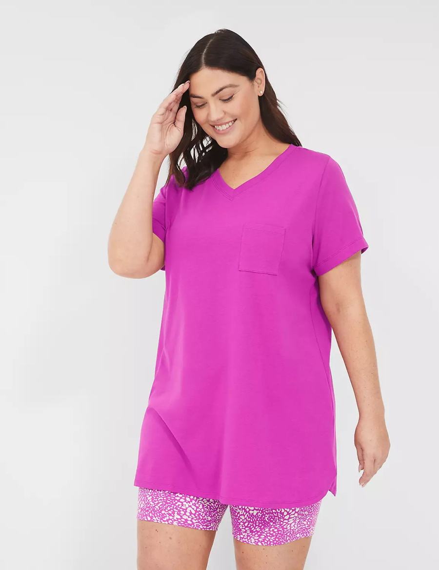 Dámské Pyžama Lane Bryant Comfy Cotton Pocket Tee & Bike Short PJ Set Fialové Vínové | LRT9968OO