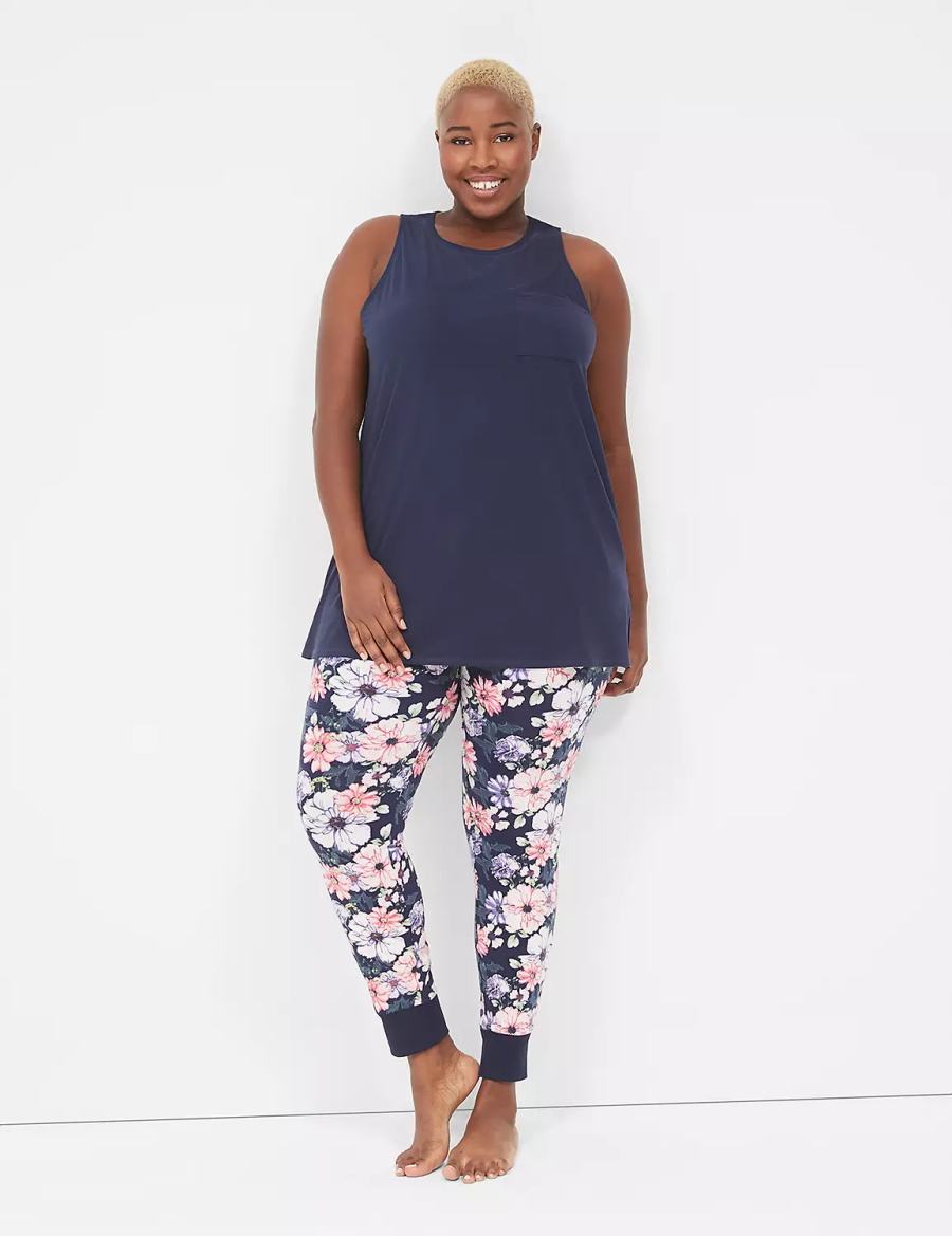 Dámské Pyžama Lane Bryant Comfy Cotton Pocket Tunic & Legging PJ Set Tmavě Blankyt | MOW3516AO