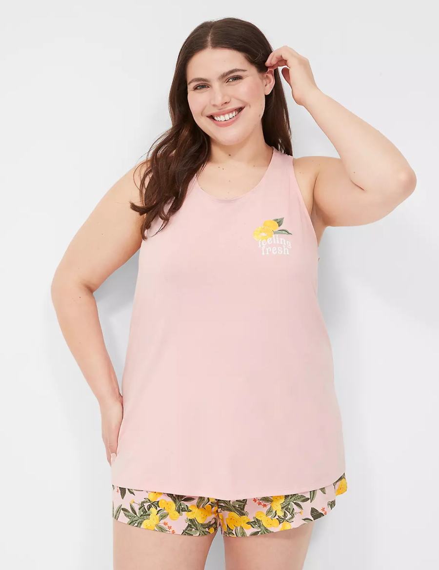 Dámské Pyžama Lane Bryant Comfy Cotton Racerback Tank & Short PJ Set Růžové Viacfarebný | BPE5528DY