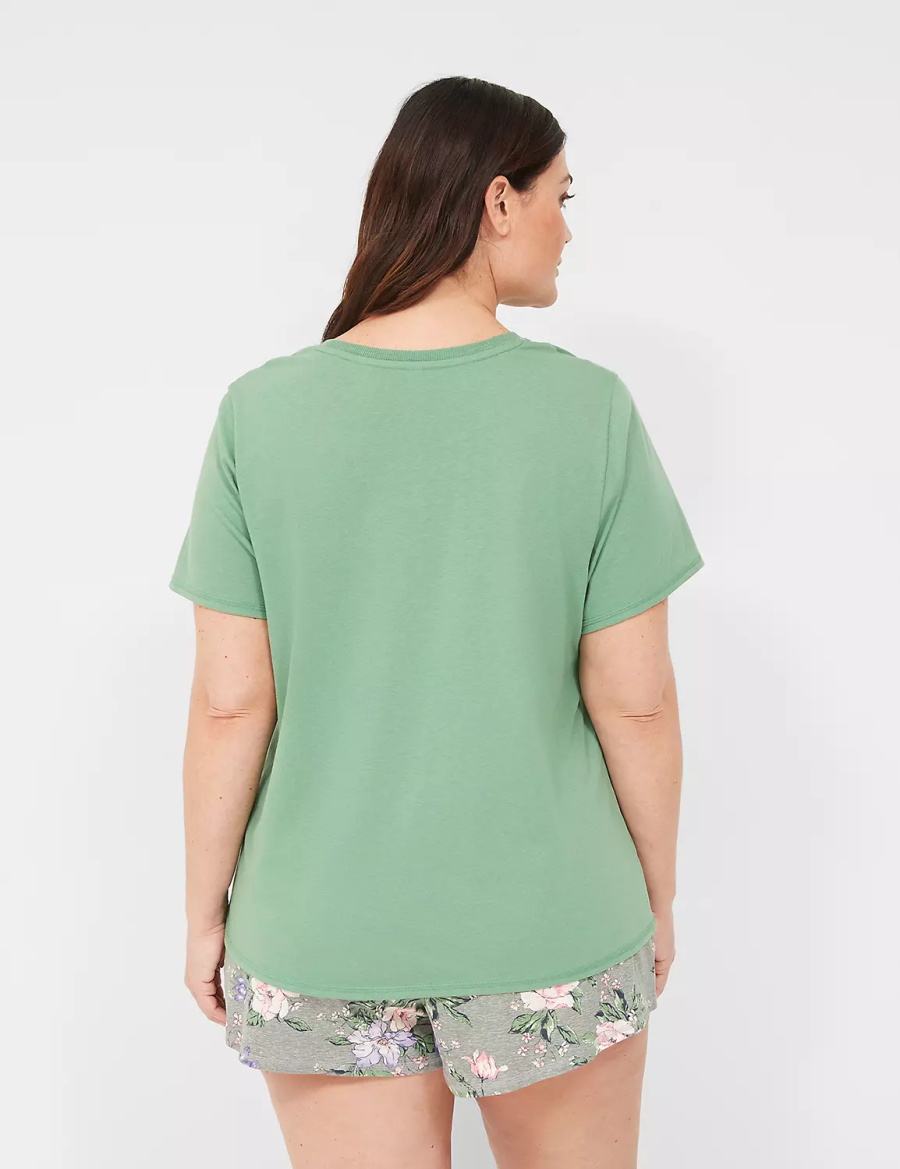 Dámské Pyžama Lane Bryant Comfy Cotton Rib-Trim Tee & Short PJ Set Zelene Viacfarebný | BUH3622UH