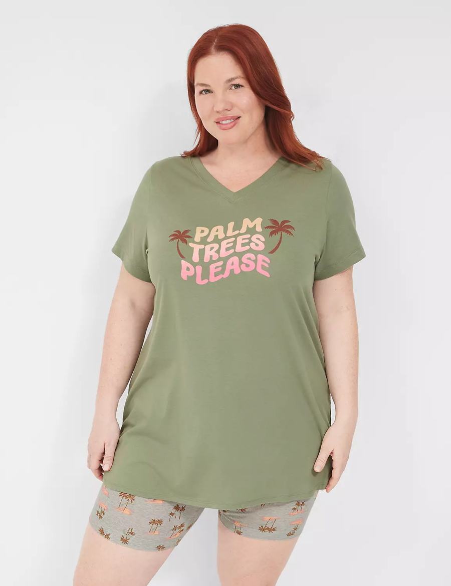 Dámské Pyžama Lane Bryant Comfy Cotton Tunic Tee & Bike Short PJ Set Zelene Viacfarebný | RFV8091SX