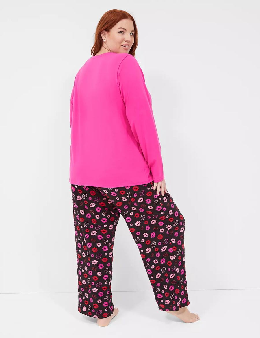 Dámské Pyžama Lane Bryant Comfy Cotton V-Neck Tee & Block Pant PJ Set Fialové Viacfarebný | NRR4051JW