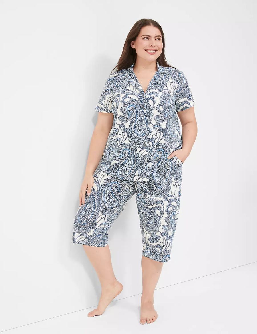 Dámské Pyžama Lane Bryant DreamyCool Short-Sleeve Shirt & Crop Pant PJ Set Blankyt Viacfarebný | KCP4446CD