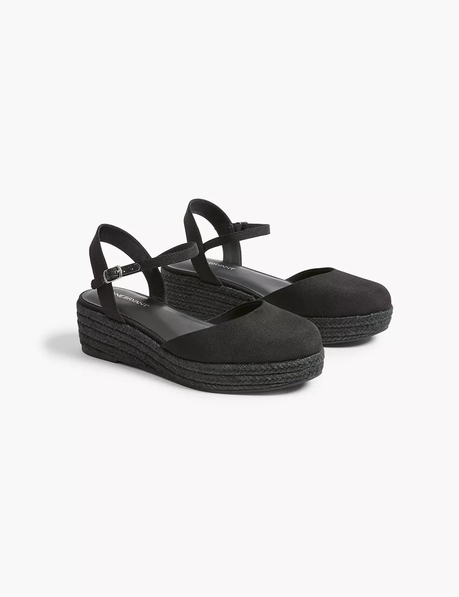 Dámské Sandály na Klínku Lane Bryant Dream Cloud Ankle-Strap Espadrille Černé | SGQ1032ZO