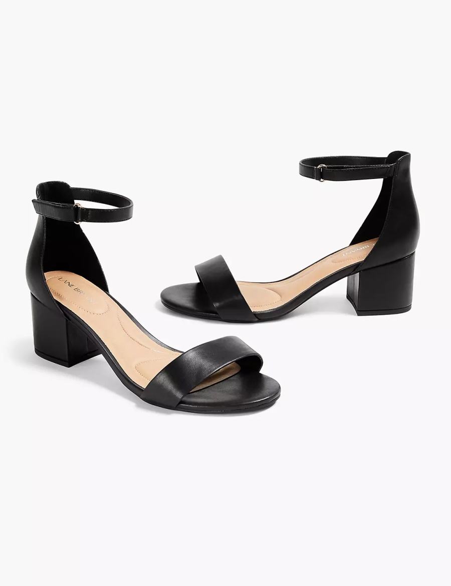 Dámské Sandály na Podpatku Lane Bryant Dream Cloud Ankle Strap Block-Heel - Faux Leather Černé | GFK369RF