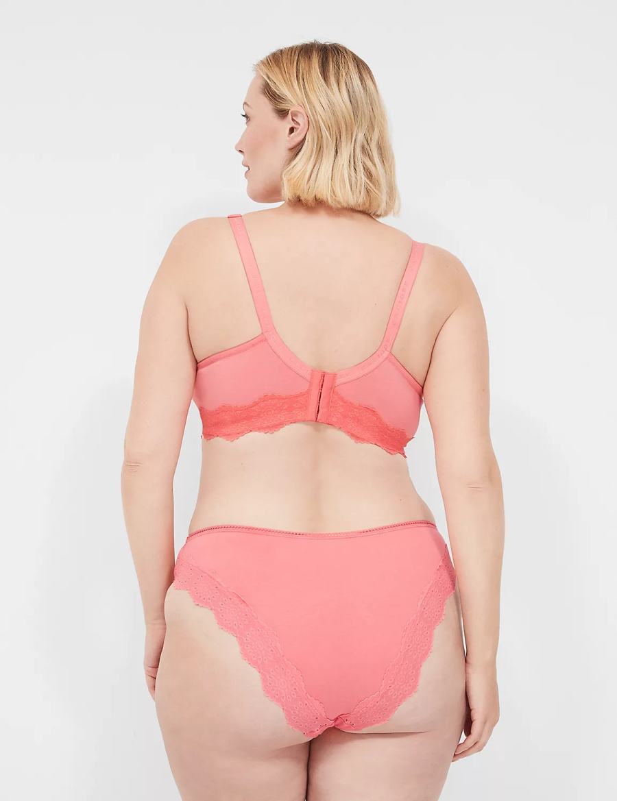 Dámské Slipy Lane Bryant Cotton Lace-Back French Cut Růžové | GAF1999DA