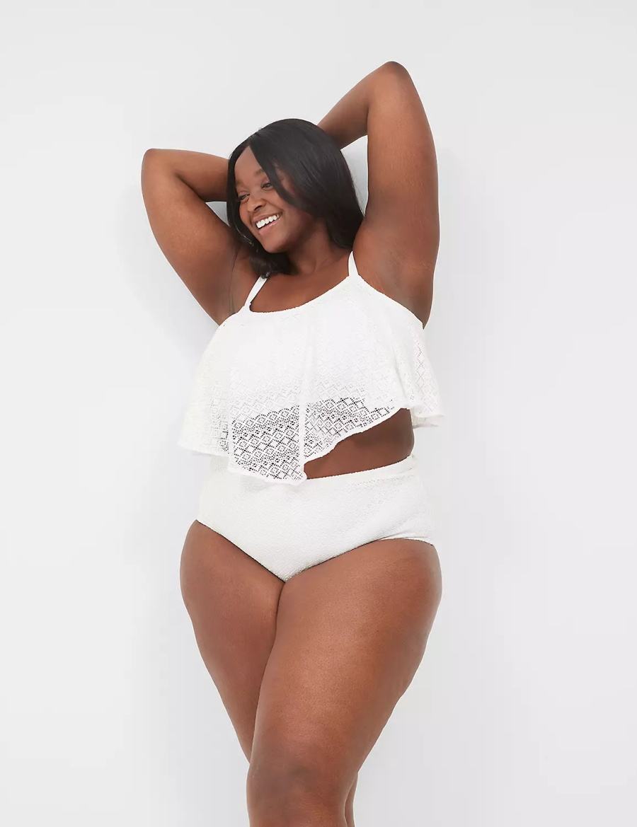 Dámské Slipy Lane Bryant Crochet Mid-Rise Swim Bílé | FWW3275JO