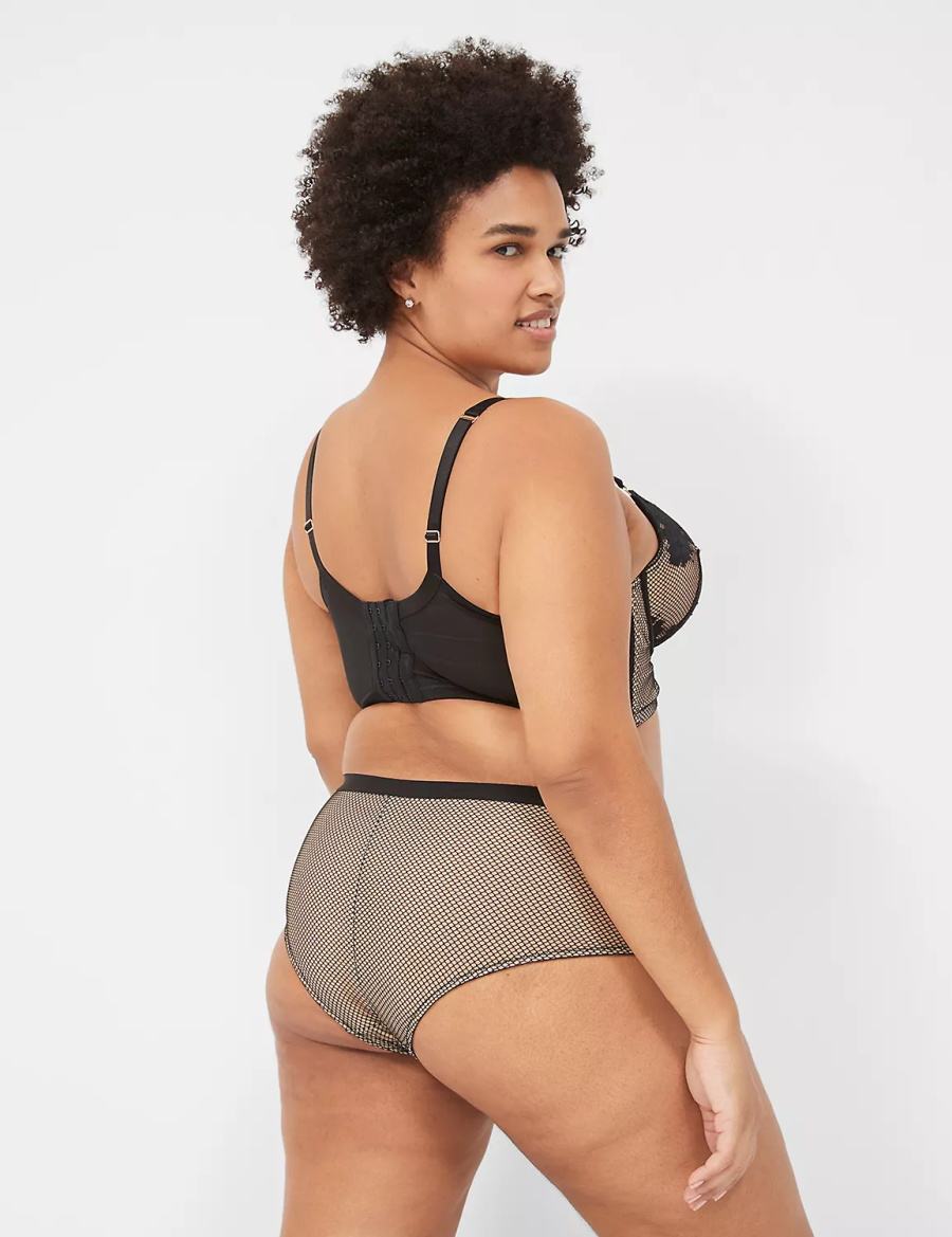 Dámské Slipy Lane Bryant Fishnet & Lace Černé | ZKL4656VO