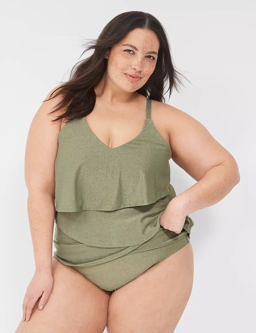 Dámské Slipy Lane Bryant Lurex Foldover-Waist Swim Zelene | JJA28IT