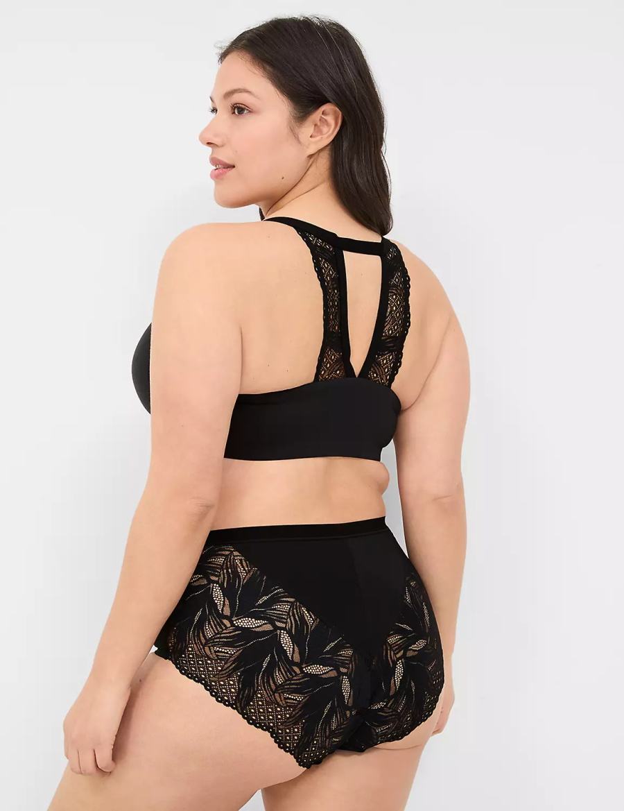 Dámské Slipy Lane Bryant No-Show Lace-Back Full Černé | GLZ4414TV