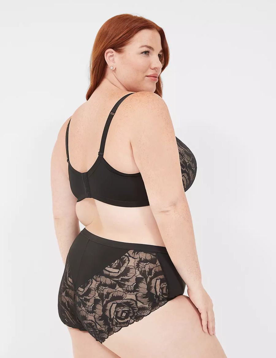 Dámské Slipy Lane Bryant No-Show Lace-Back Full Černé | CUL5446MW