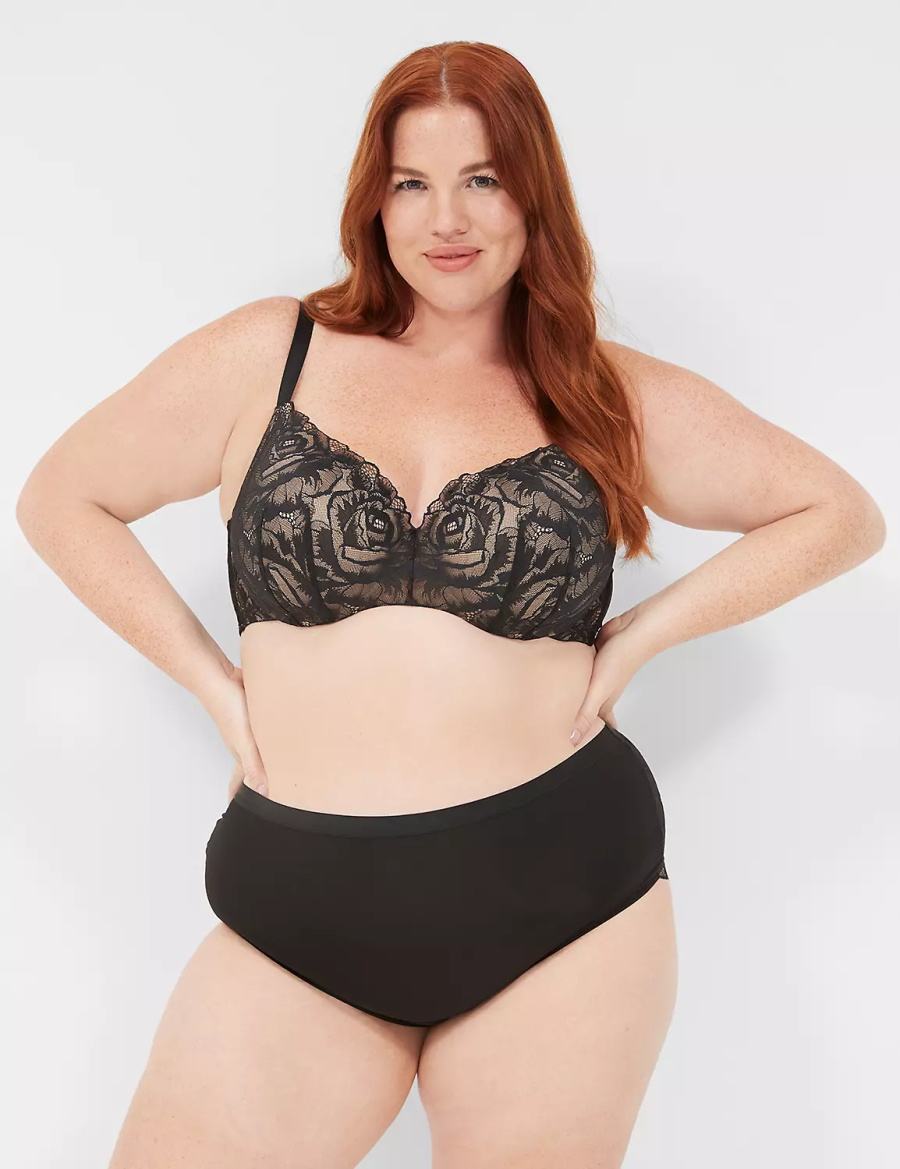 Dámské Slipy Lane Bryant No-Show Lace-Back Full Černé | CUL5446MW